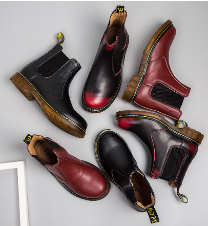 Botas Martin de Cuero de Vaca con Tacón Grueso Estilo Otoño para Mujeres